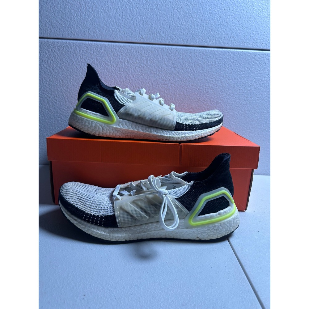 Adidas Ultraboost 19 White Black Neon Yellow Size 10M 11W #2901